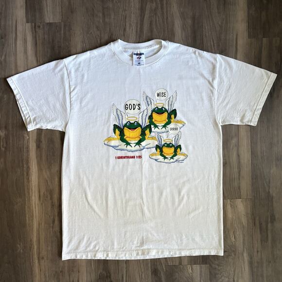 Vintage Jesus T-Shirt Men's Size L Budweiser Frogs Gods Wiser White 1990s - Picture 1 of 4